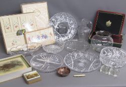 Glass & crystal plates and dishes - small copper bowl - place mats - Sundew linen napkins - York
