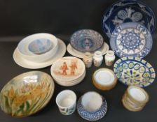 Two oval Clarice Cliff platters (undecorated), 4 x Sarreguemines 