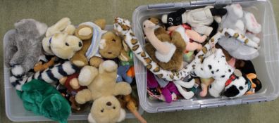 Two boxes of approx 90 cuddly toys, including TY Beanie, Disney and others
