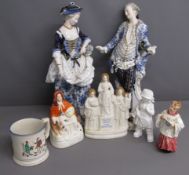 Large Meissen gardener & his wife figures (some damage/repairs) - Staffordshire frog mug - Little