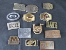 A quantity of assorted Americana belt buckles including 7 Up, Marathon, R J Reynolds Tobacco.