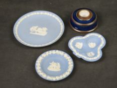 A Royal Doulton ink well together with three pieces of Wedgwood.
