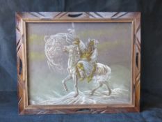 A vintage Native American painting on velvet, framed 58 x 48cm.