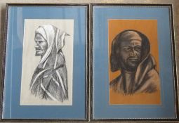 A pair of pastel portraits, unsigned, framed.