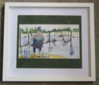 A fishing scene watercolour signed Terry, framed, glass a/f.
