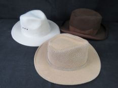 Three hats including Borsalino felted hat and two summer hats.