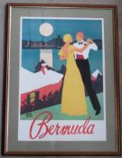 A copy of a 1930s Bermuda poster, artwork by Adolph Treider, in contemporary frame.