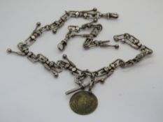 A heavy silver Albert watch chain of mechanical form, one link a/f,