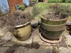 Two glazed plant pots each approx 38cm dia.