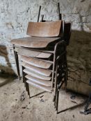 Seven mid century stacking chairs a/f.