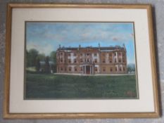 An original painting by H L Heffer of a grand manor, framed, 45 x 36cm overall.