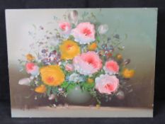 A contemporary oil on board study of flowers,