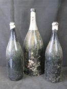 Three large empty Champagne bottles including PIper standing approx 23