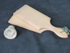A delightful English made butter stamp together with a contemporary wooden butter pat.