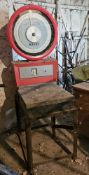 An Avery industrial scale to weigh up to 30kg, on angle iron base.