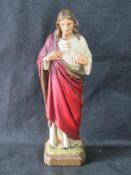 Religious Iconography; Catholic plaster statue Sacred Heart of Jesus, signed to base.