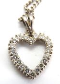 A diamond heart pendant, all set in unmarked white metal on a 9ct white gold chain, heart 1.