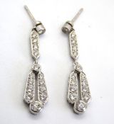 A pair of 18ct white gold and diamond Art Deco style drop earrings,