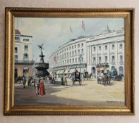 Roland Davies (British 1904-1993), Oil on canvas, signed lower right, Piccadilly Circus and Eros,