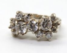 A 925 silver white stone cluster ring, size N.