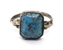A vintage silver turquoise ring, size Q.