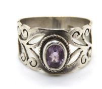 An amethyst ring, indistinct marks, size N-O.