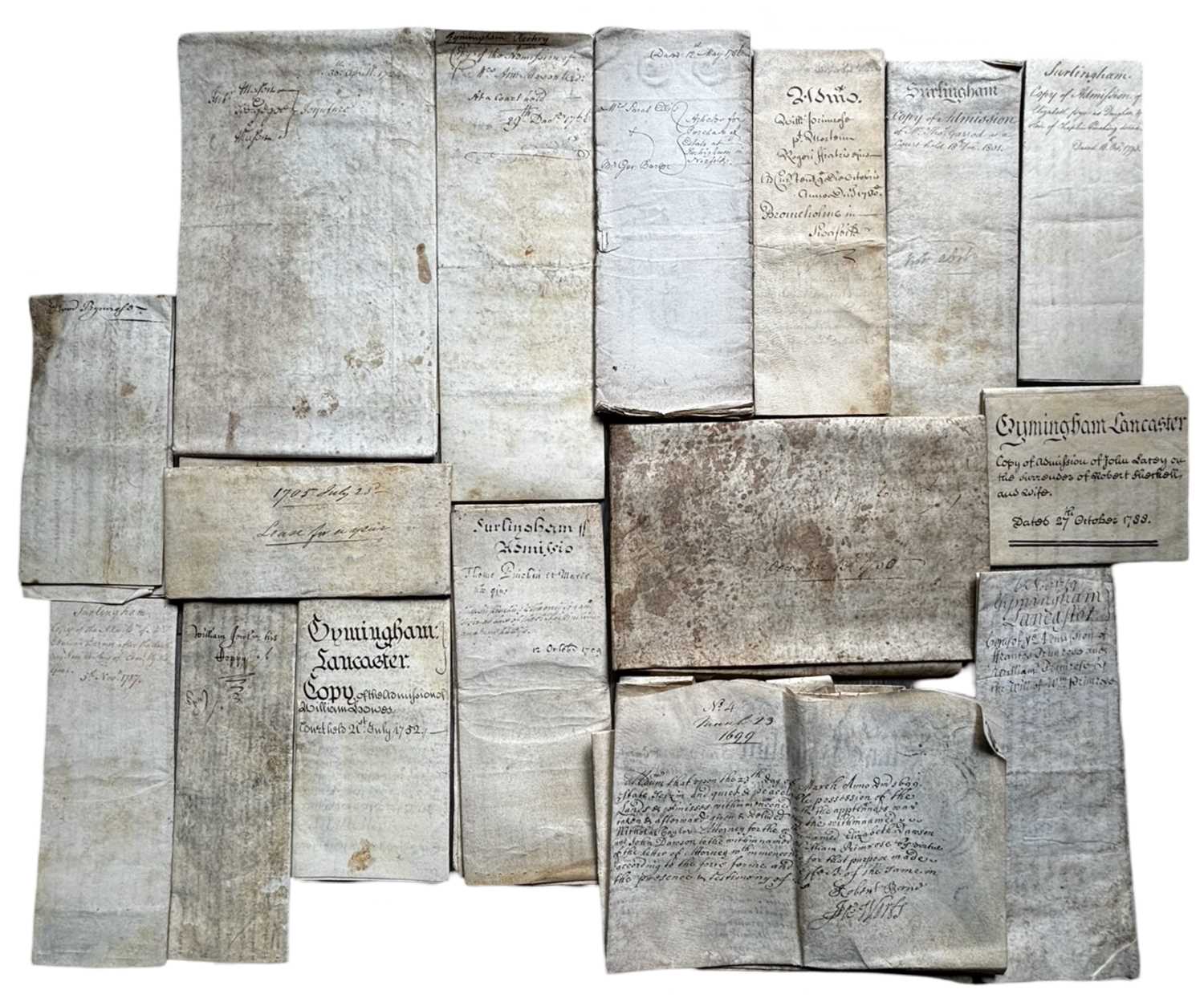 ONE PACKET: Various 19th century vellum documents pertaining to property, conveyance, mortgages,