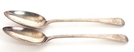 A pair of George III silver tablespoons, Old English pattern, initialled, hallmarked for London