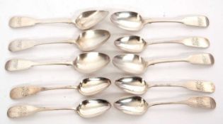 Mixed Lot: A group of five fiddle pattern teaspoons, initialled, hallmarked for Newcastle 1826,