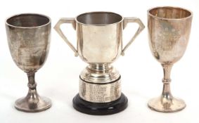 Mixed Lot: Two George VI silver trophy/goblets, presentation engraved, both hallmarked Birmingham