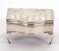 A George V silver trinket/ring box having an engine turned hinged lid, gilt interior, plain sides