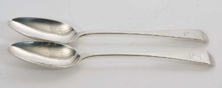 A pair of Victorian Old English pattern tablespoons, engraved with a crest, hallmarked for London