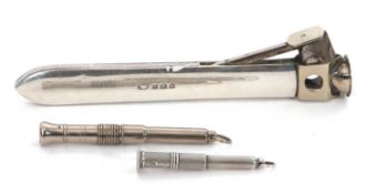 Mixed Lot: A George V silver mounted long handle cigar cutter, hallmarked for Birmingham 1921,
