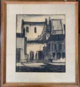 Attributed to Joseph Webb A.R.E (1908-1962), 'Old Houses', charcoal on paper, 38x32cm, framed and