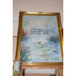 Study of a lily pond, gilt framed