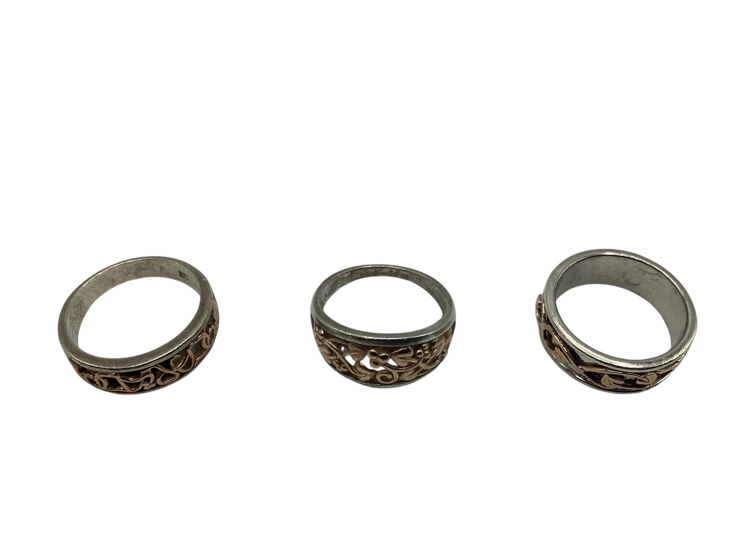 Three Clogau silver and yellow metal rings. Size P, N, O. 13.9g. - Image 3 of 7