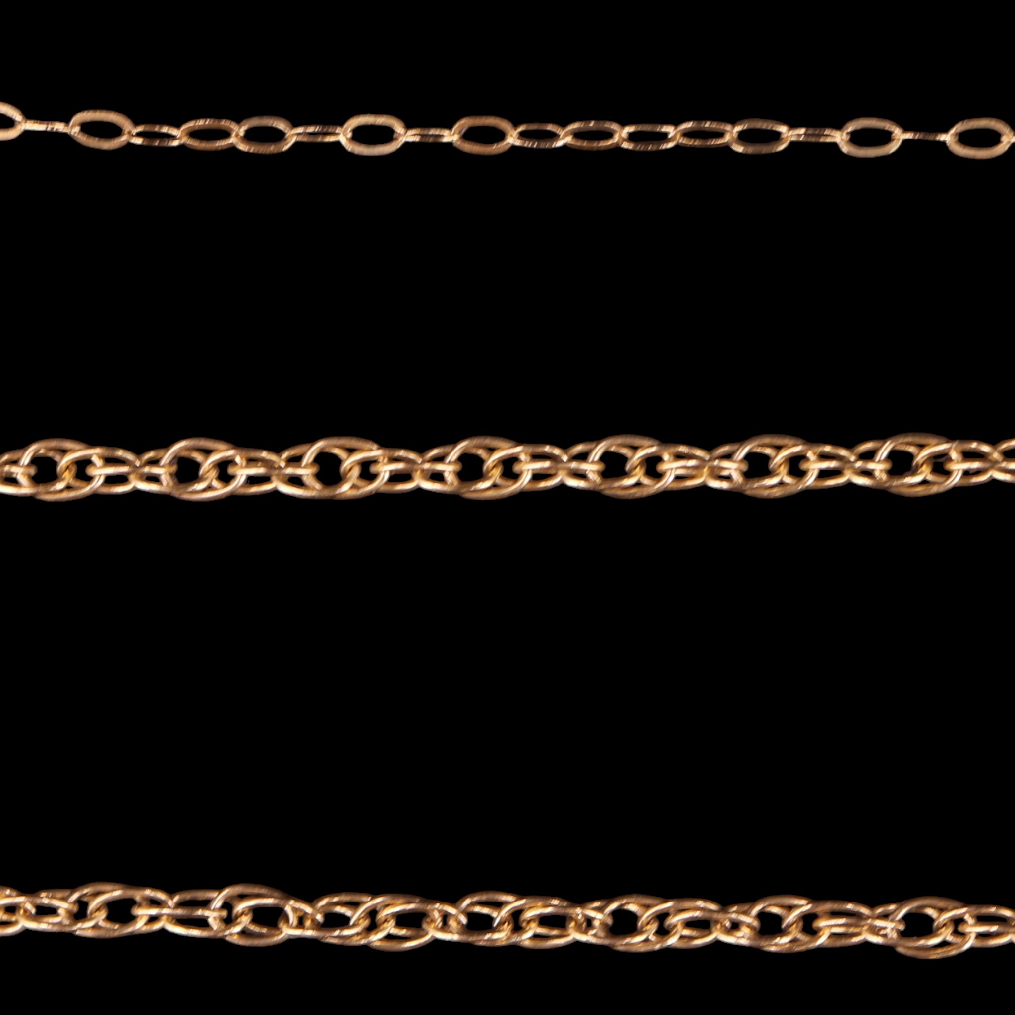 Three variously rope and fine belcher link 9 ct yellow metal neck ...