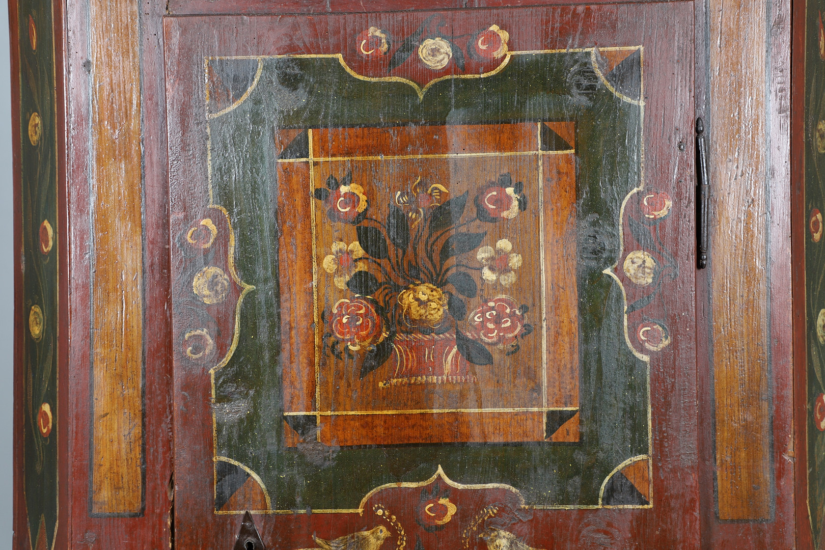 A MID-19TH CENTURY TYROLEAN PROVINCIAL PAINTED PINE ARMOIRE. - Image 2 of 16