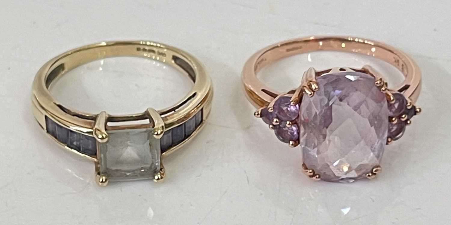 Two QVC 9ct gold gem set dress rings, 7.3 grams.