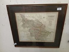 A framed coloured map of the West Riding of Yorkshire