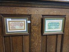 Two framed and glazed bank notes, ten shillings and one pound