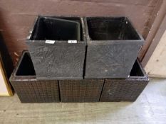 Five square rattan style planters