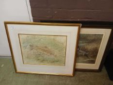 Two framed prints depicting wildlife along with similar original artwork