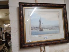 A framed and glazed watercolour artwork depicting Portsmouth
