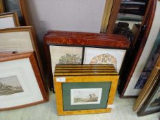 A collection of framed and glazed prints and pictures including shooting scenes, country sports,