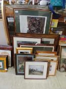 A collection of pictures and prints including Waterloo, country scenes, etc