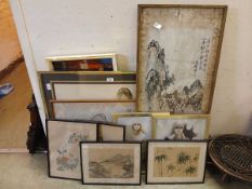 A collection of various framed pictures and prints to include oriental