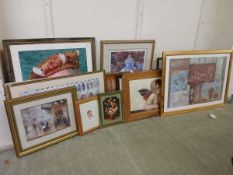 A large collection of assorted framed prints
