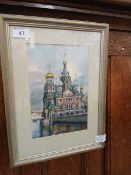 A framed and glazed artwork depicting St Petersburg cathedral