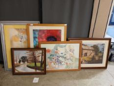 Five various framed and glazed pictures